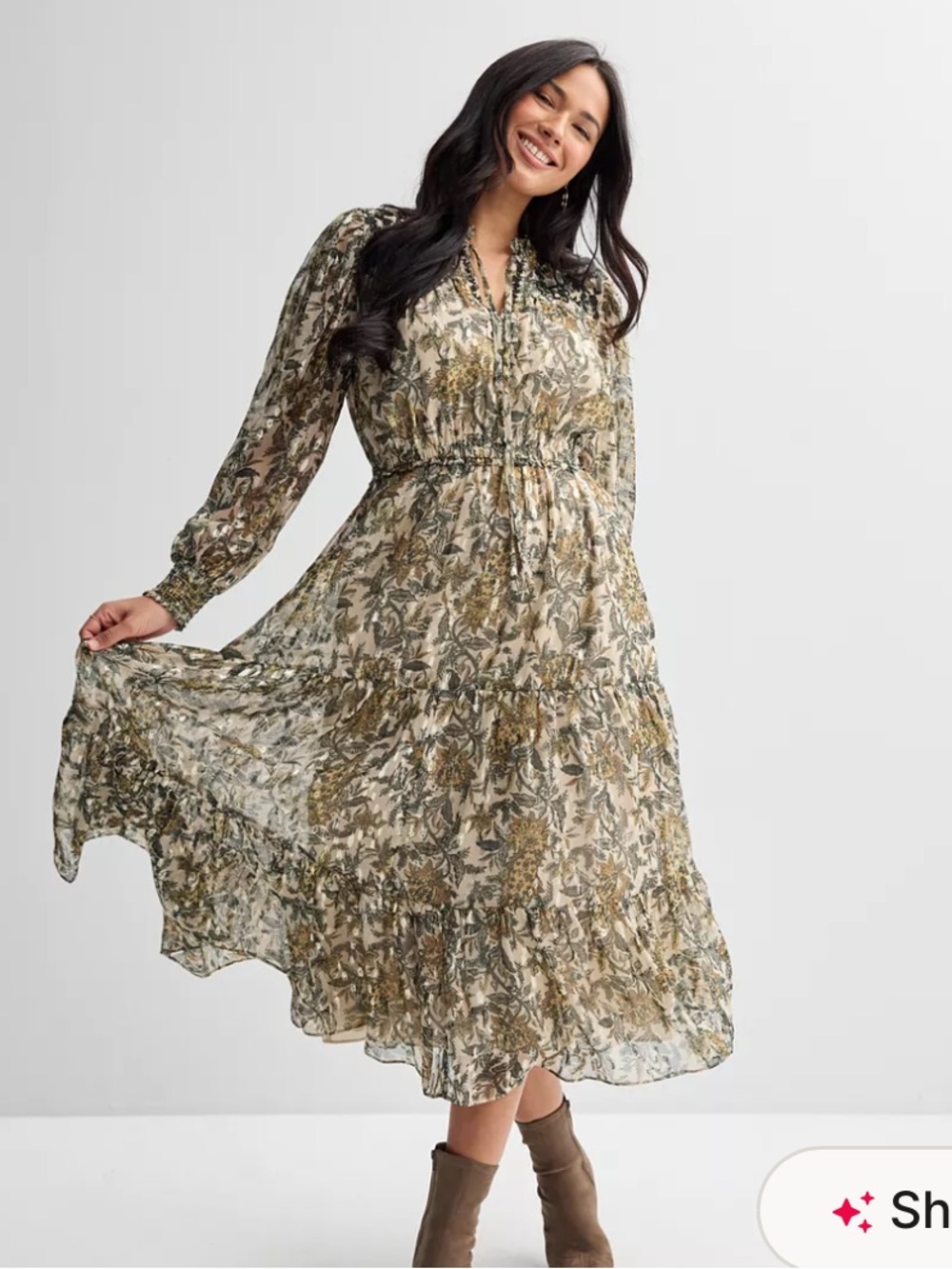 Farmers Market - Embroidered Floral Long Sleeve Maxi Dress